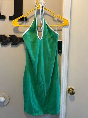 wild fable Green Halter Mini Dress with White Trim